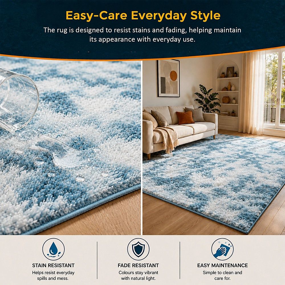 Large Floor Rug – 200x300cm Blue Rug (Fluffy Style) Bedworld
