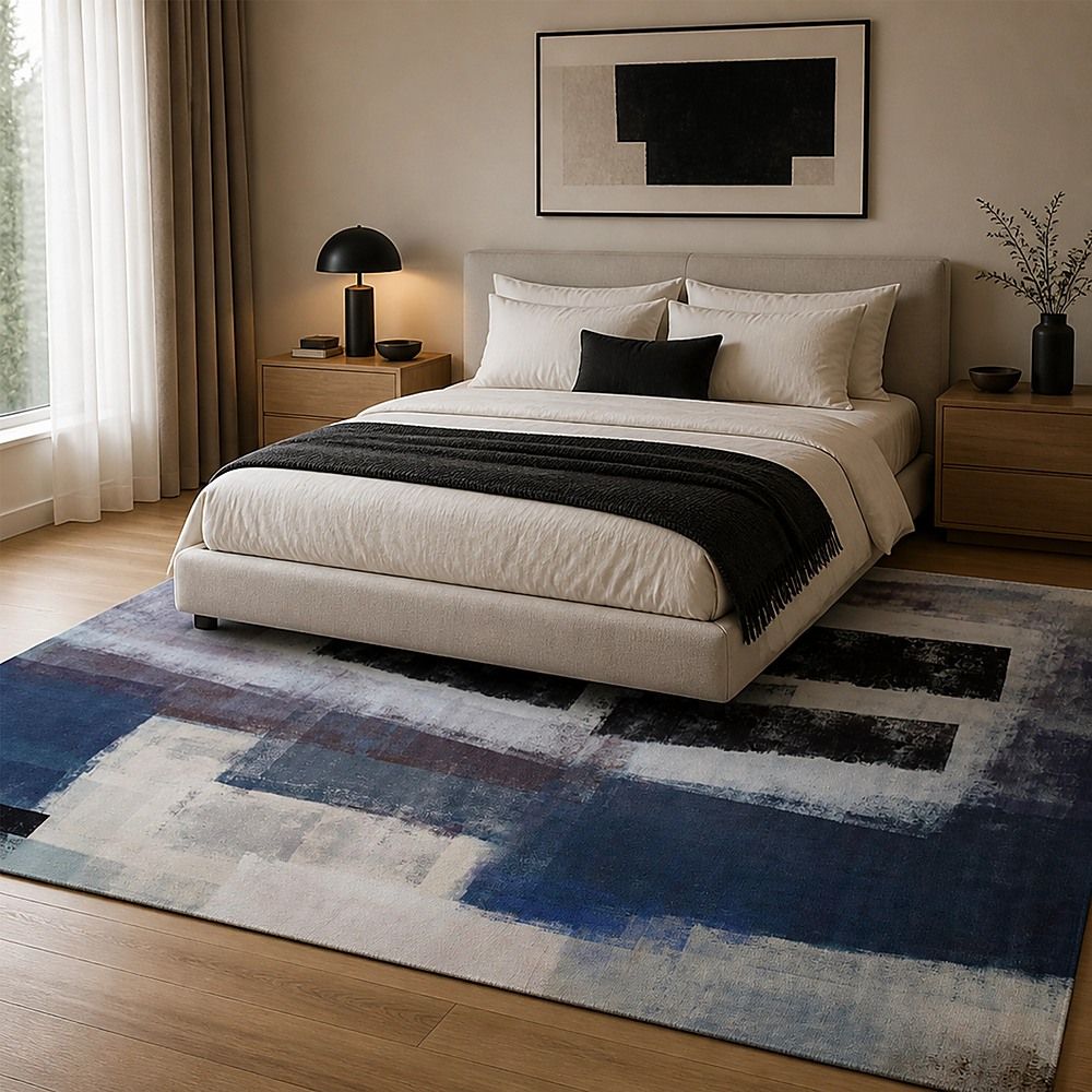 Large Floor Rug – 200x300cm Blue Rug (Abstract Style) Bedworld