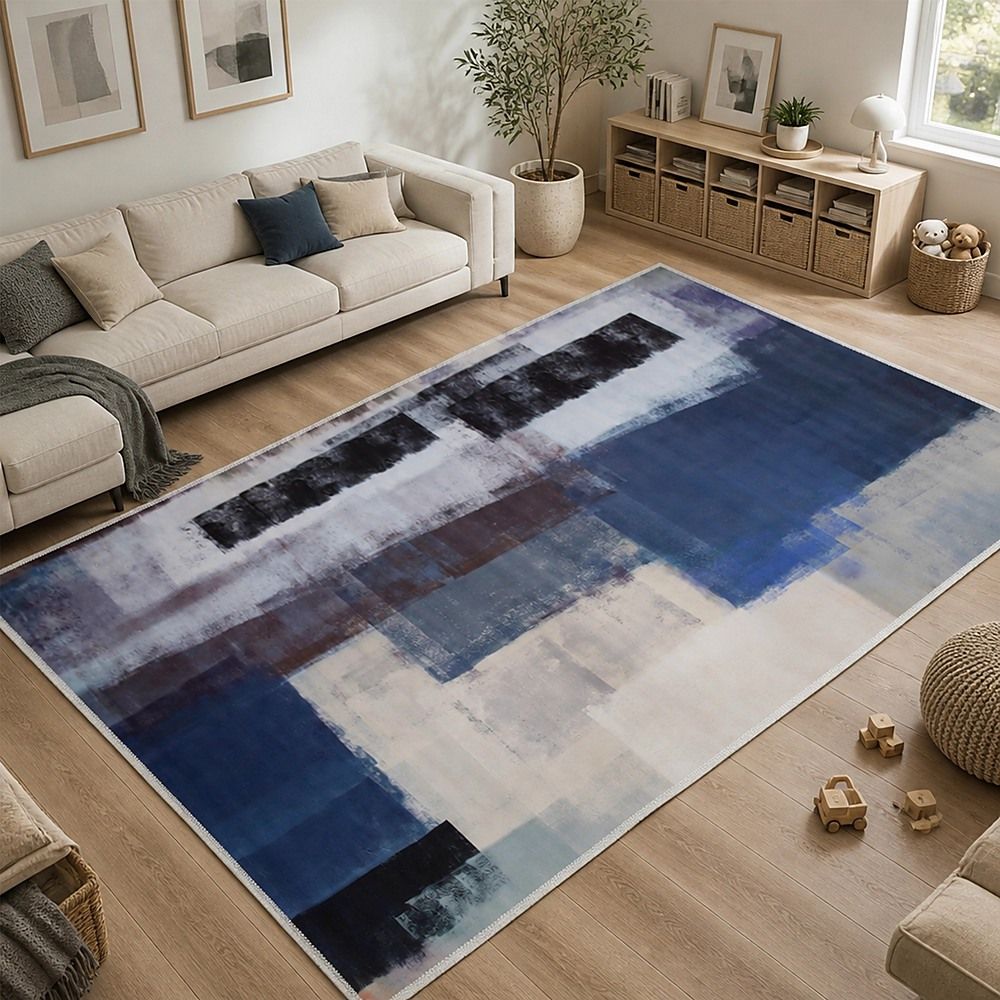 Large Floor Rug – 200x300cm Blue Rug (Abstract Style) Bedworld