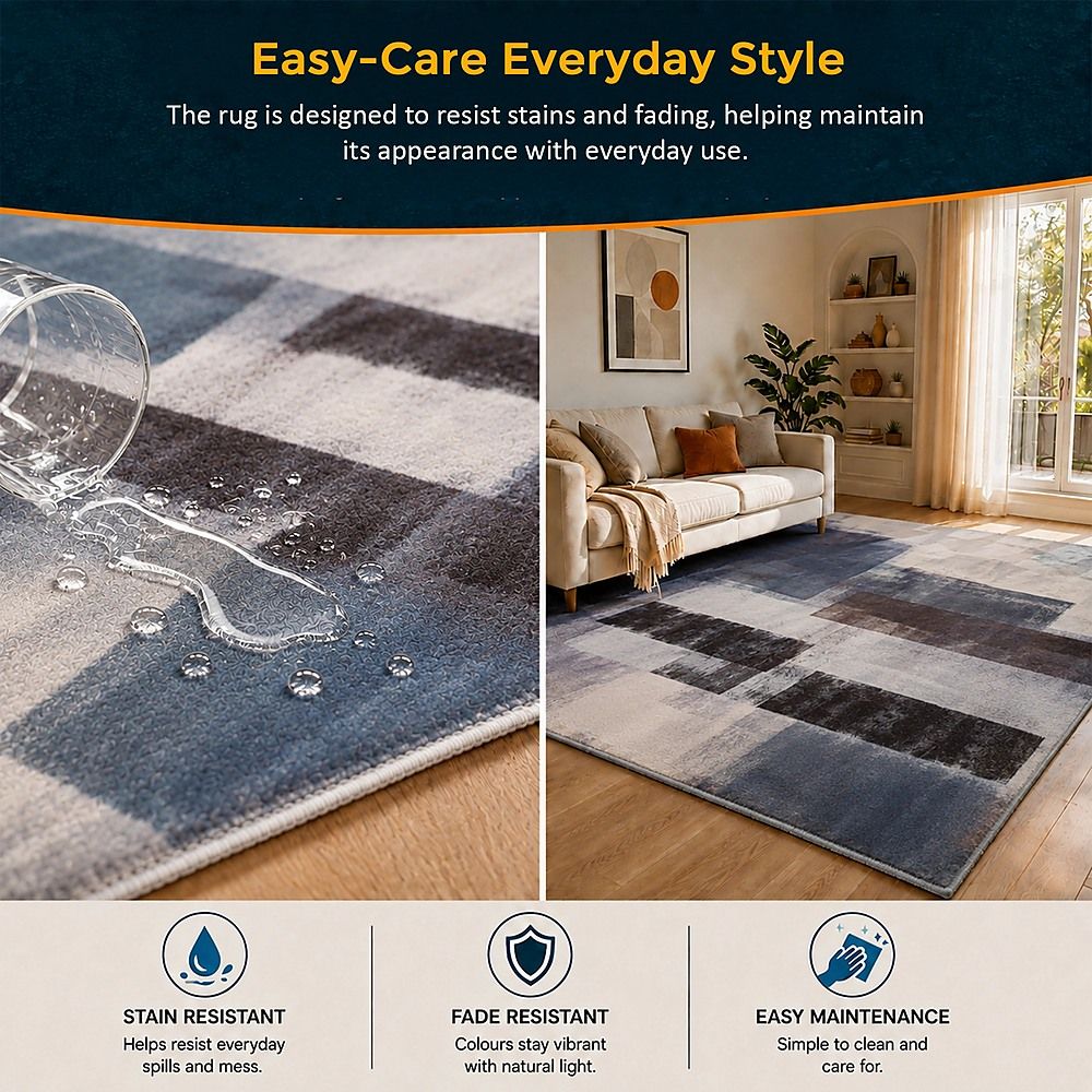 Large Floor Rug – 200x300cm Blue Rug (Abstract Style) Bedworld