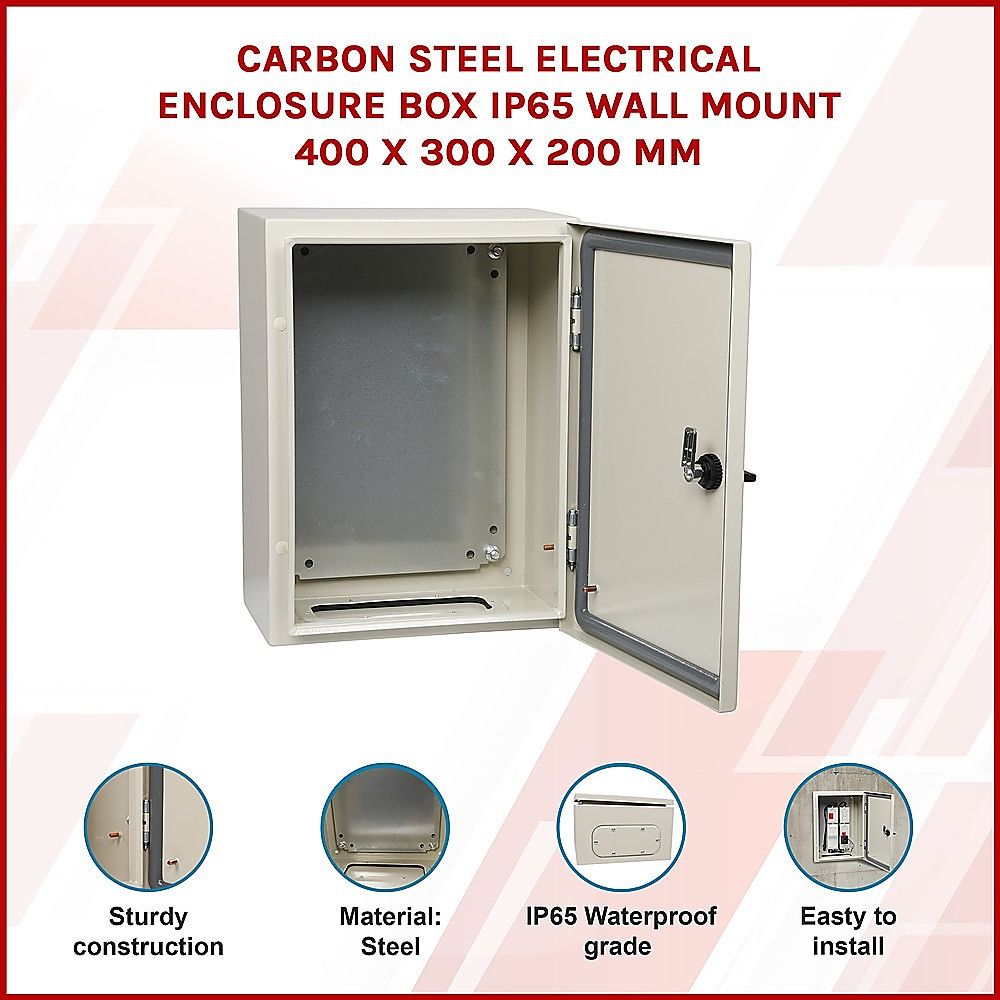Carbon Steel Electrical Enclosure Box IP65 Wall Mount 400 x 300 x 200 mm Bedworld