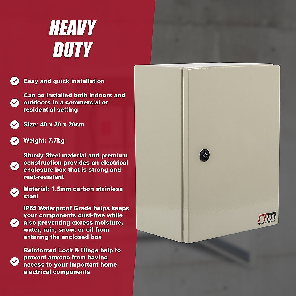 Carbon Steel Electrical Enclosure Box IP65 Wall Mount 400 x 300 x 200 mm Bedworld