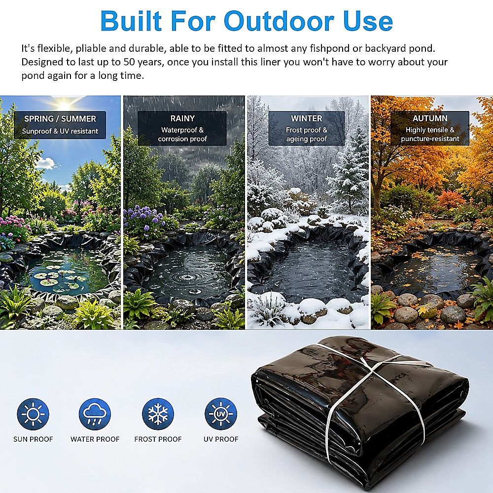Outdoor fish pond liner roll in black, reinforced membrane bundle for garden pools