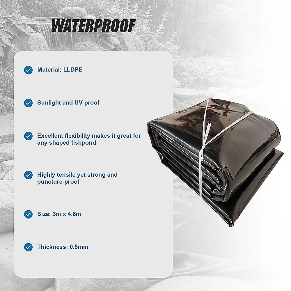 Reinforced black fish pond liner membrane, waterproof, 0.5mm thick