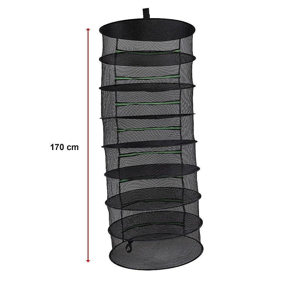 Hanging 8-layer mesh drying rack, dark net bag with zipper; 170 cm height