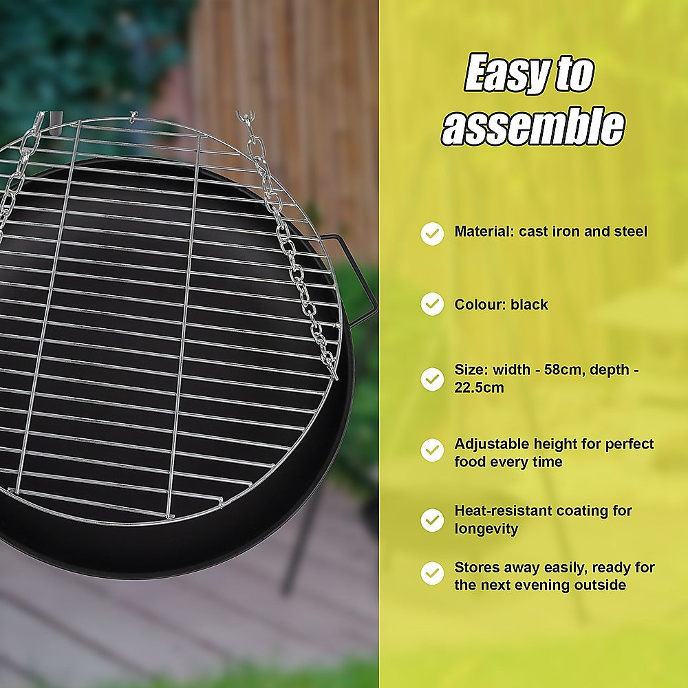 Tripod Garden Fire Pit BBQ  Cast Iron & Steel Round Outdoor Fire Bowl