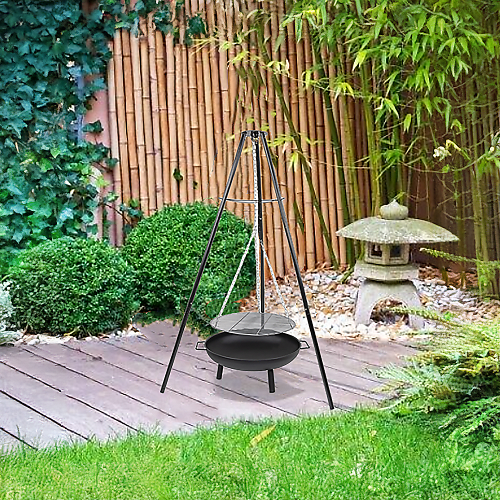 Tripod Garden Fire Pit BBQ  Cast Iron & Steel Round Outdoor Fire Bowl