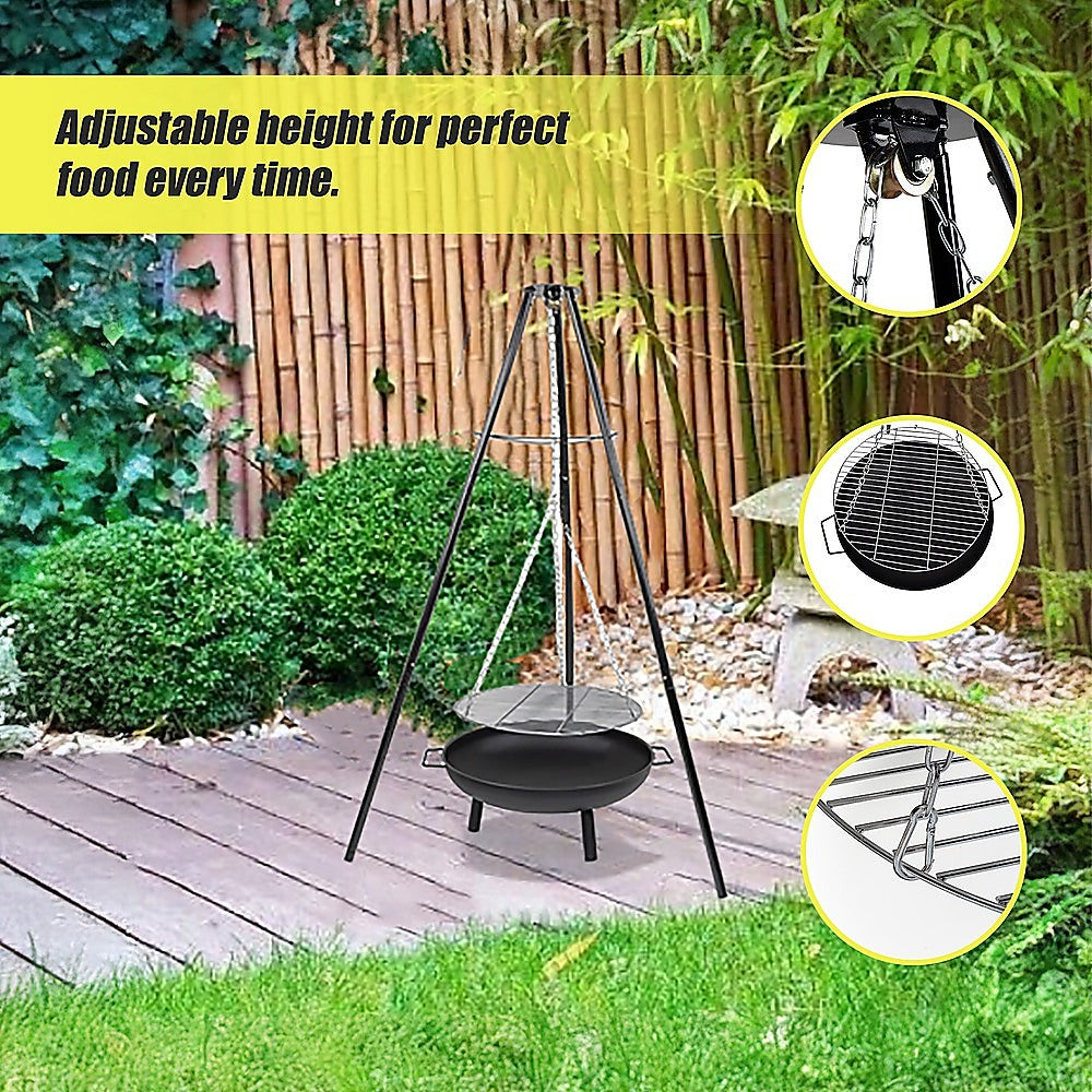 Tripod Garden Fire Pit BBQ  Cast Iron & Steel Round Outdoor Fire Bowl