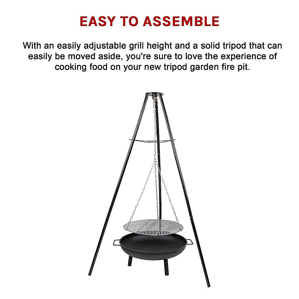 Tripod Garden Fire Pit BBQ  Cast Iron & Steel Round Outdoor Fire Bowl