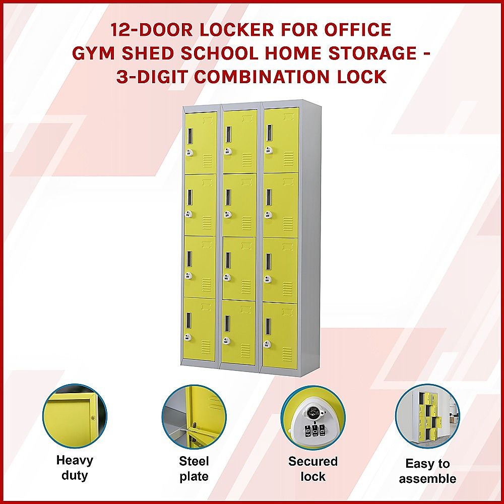 3-door office gym locker with lime green doors and combination lock security features