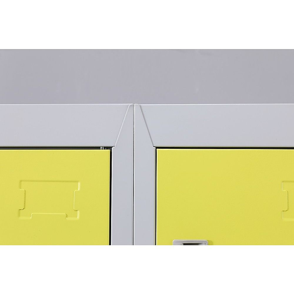 Yellow metal 3-digit door locker with side access panel and narrow latch