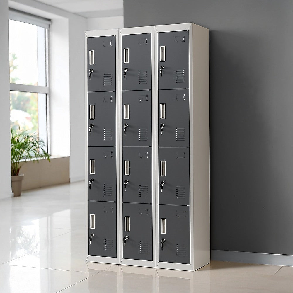12-Door Locker for Office Gym Shed School Home Storage - Standard Lock with Keys