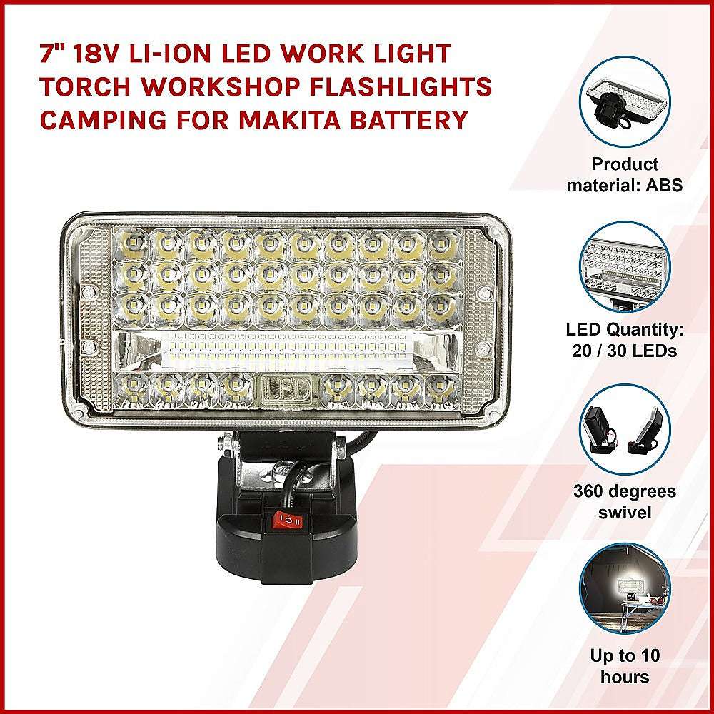 7" 18V Li-ion LED Work Light Torch Workshop Flashlights Camping