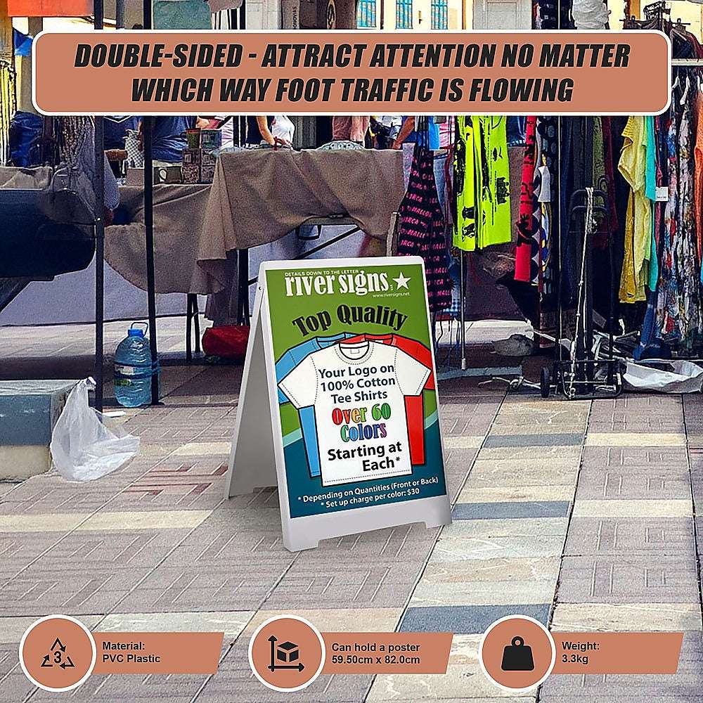 Double Side Sidewalk A-frame Sign Sandwich Board holds Graphic Plastic Panels