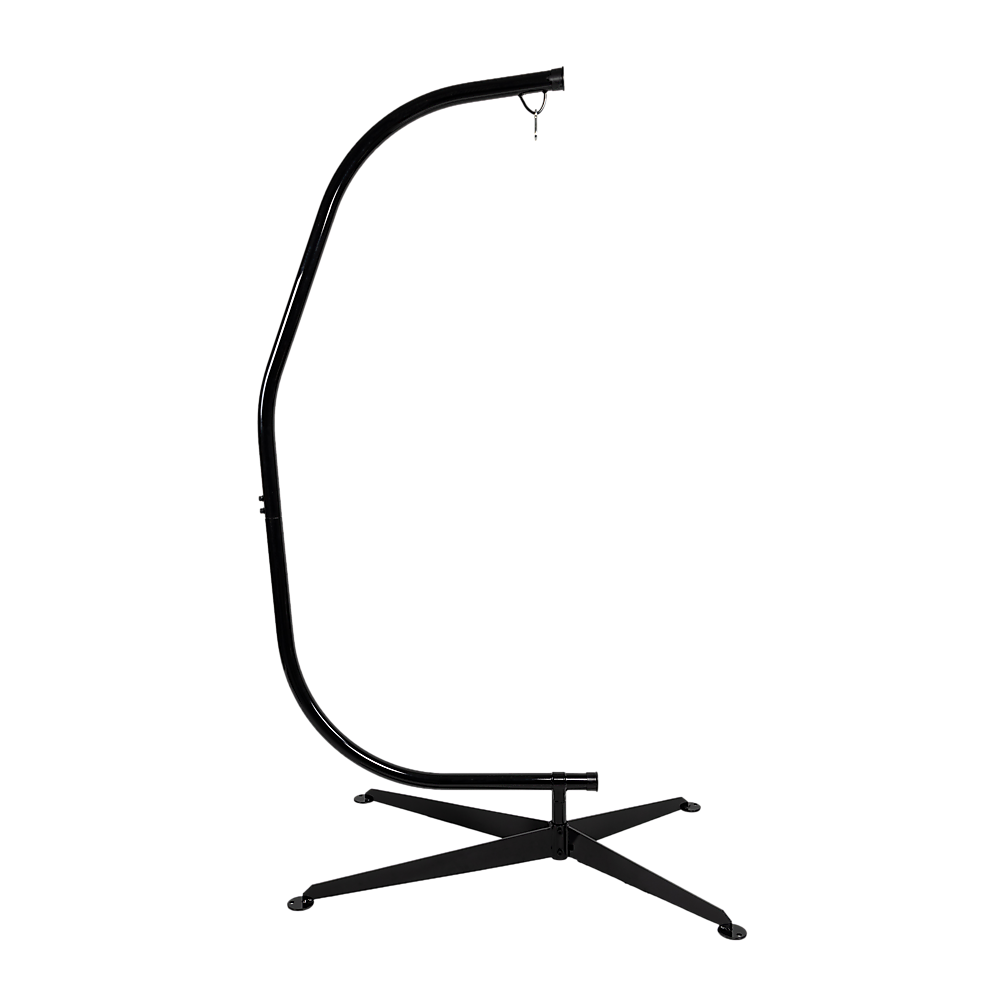 Black hammock C stand with curved top arm and four-leg base