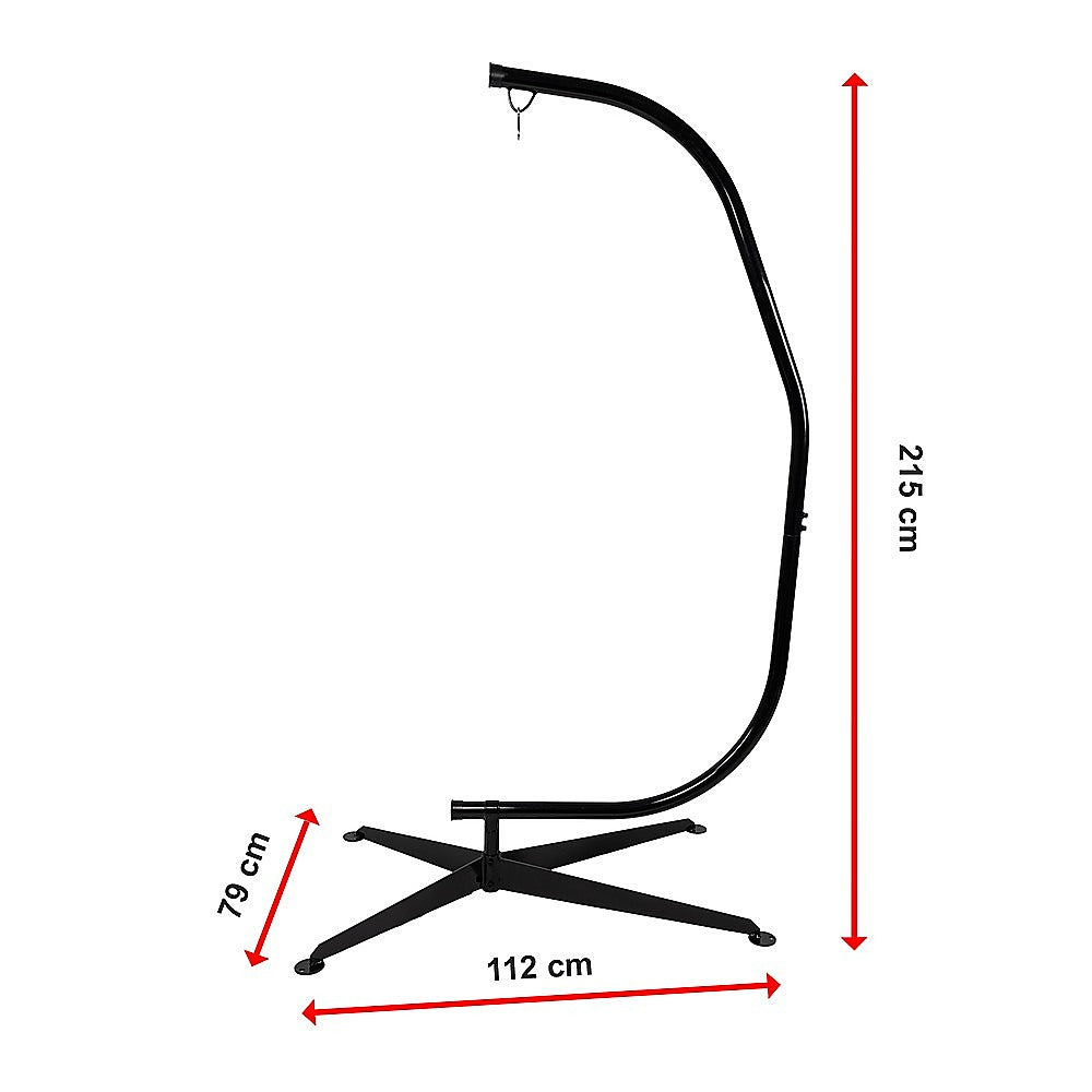 Hammock C stand with curved arm and wide tripod base, size diagram