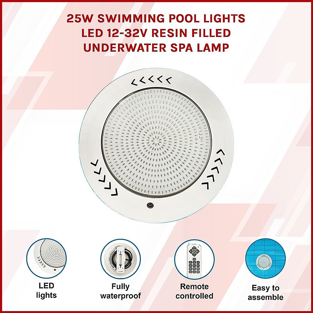 Round white LED pool light with grid lens and four directional arrow markings