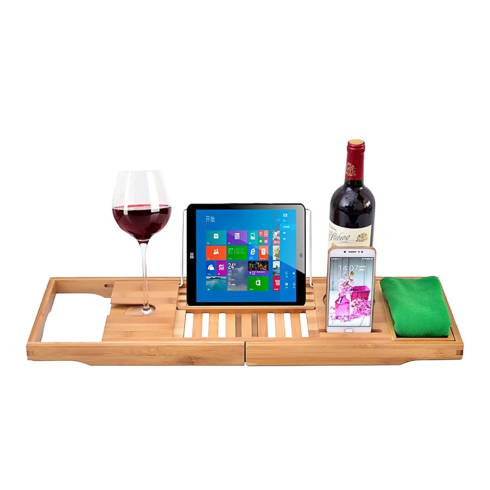 Bathroom Bamboo Bath Caddy Wine Glass Holder Table Tray Bathtub Rack Soap Shelf