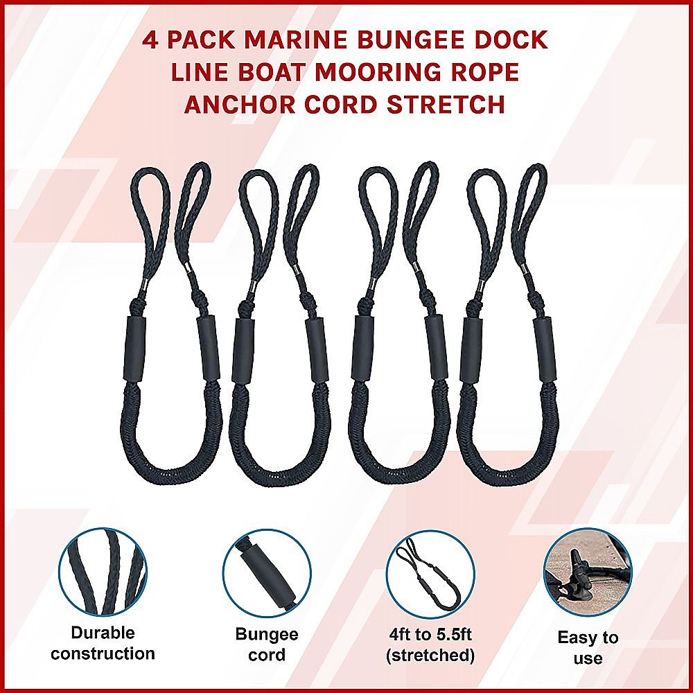 4 Pack Marine Bungee Dock Line Boat Mooring Rope Anchor Cord Stretch Bedworld