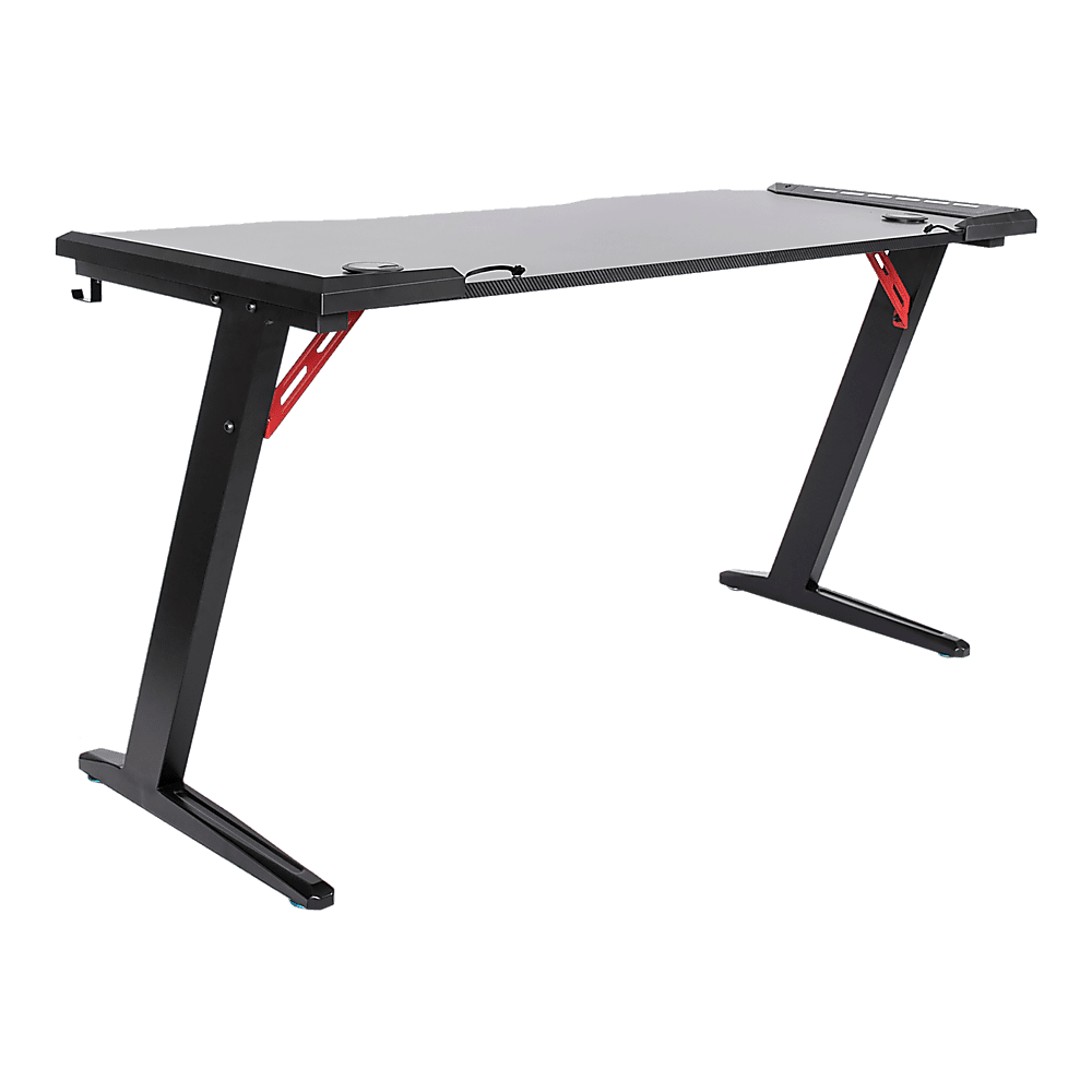 LED Gaming Desk Computer Table with Cup Holder Headphone Hook Cable Hole