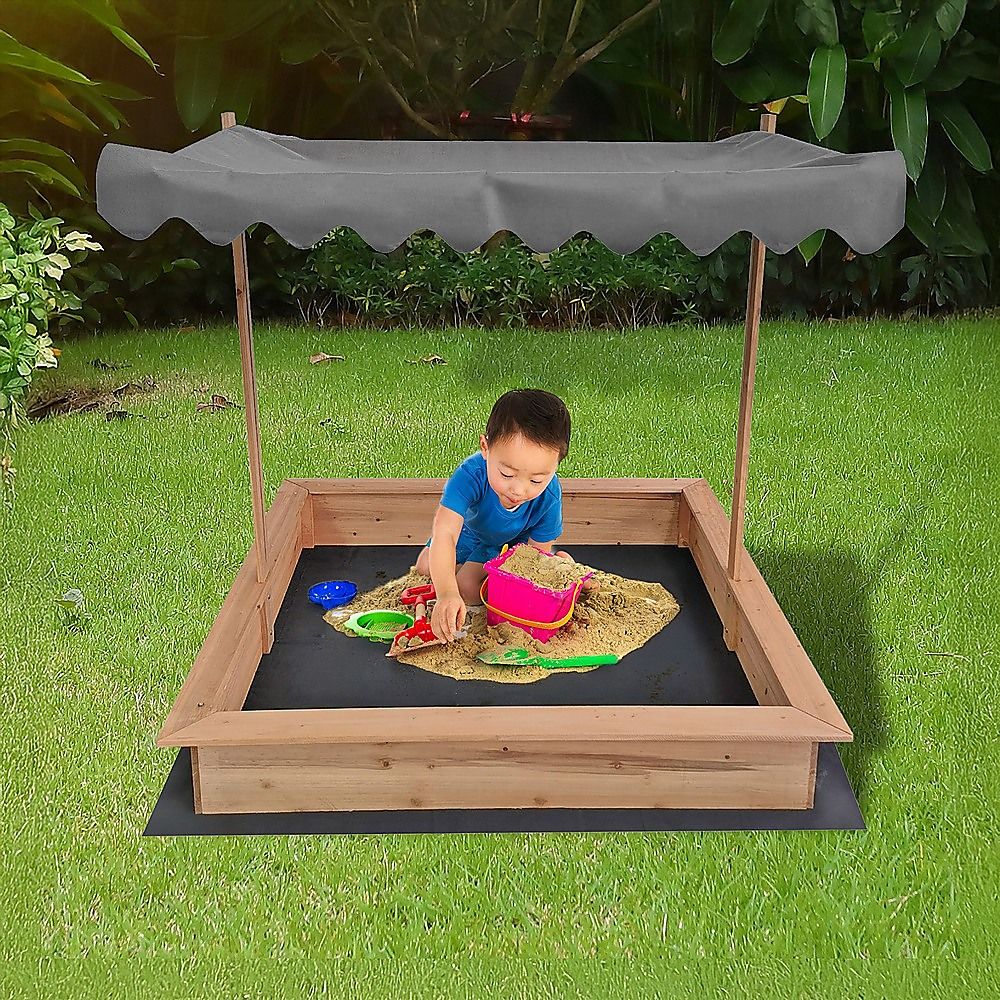 Kids Wooden Toy Sandpit with Adjustable Canopy Bedworld