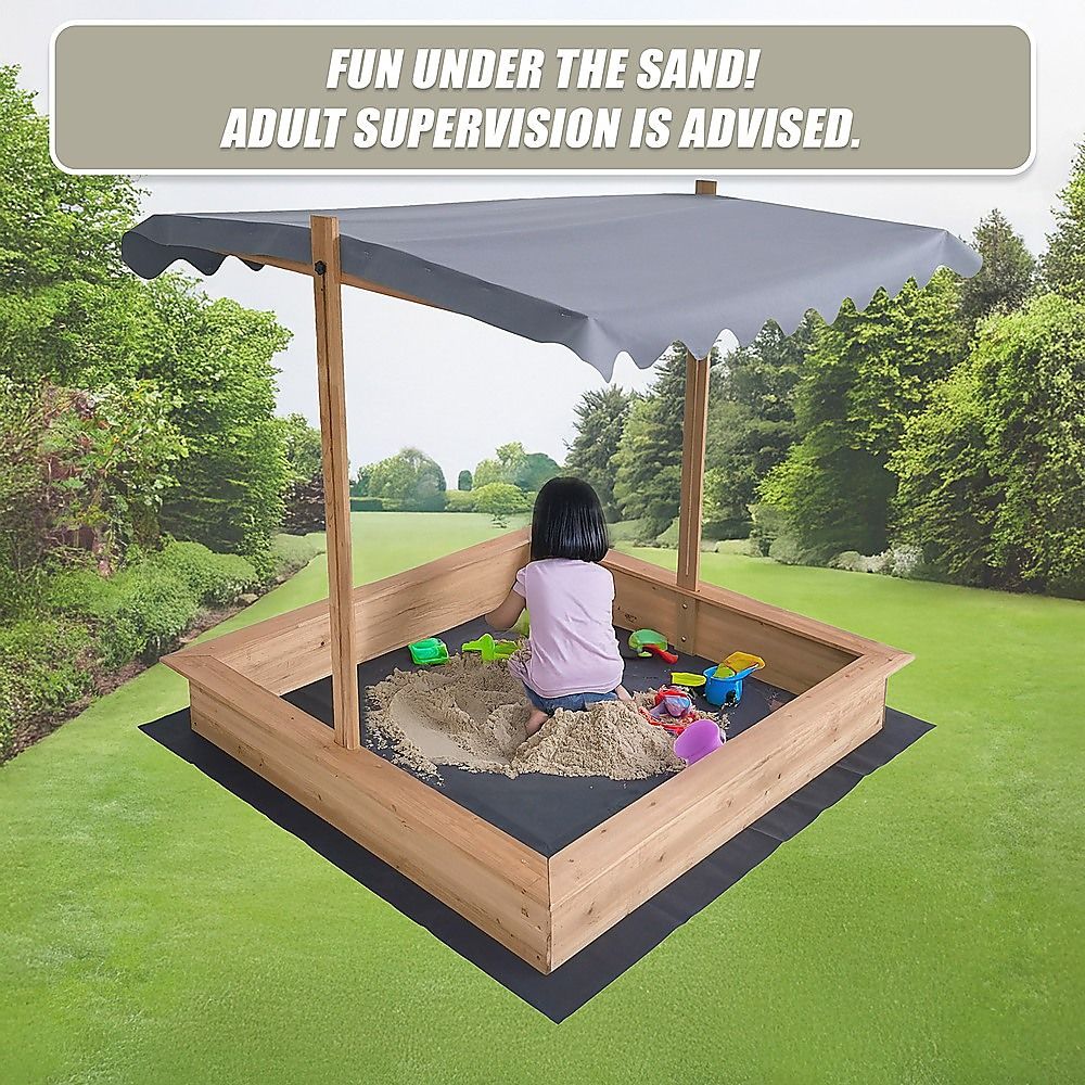Kids Wooden Toy Sandpit with Adjustable Canopy Bedworld