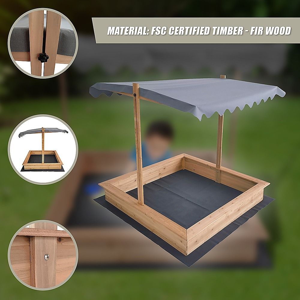 Kids Wooden Toy Sandpit with Adjustable Canopy Bedworld