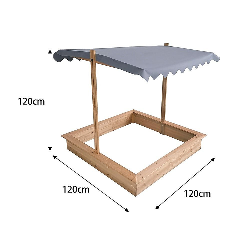 Kids Wooden Toy Sandpit with Adjustable Canopy Bedworld