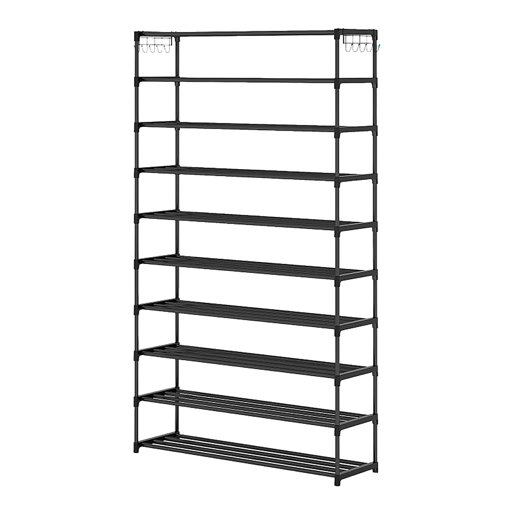 10-Tier Metal Shoe Rack Black – Large 50-Pair Shoe Storage Organiser Shelf Bedworld