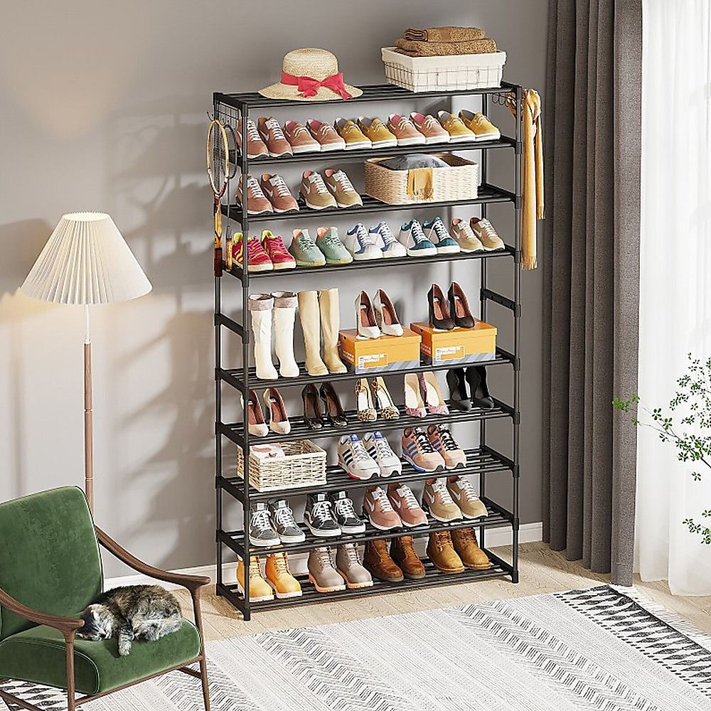 10-Tier Metal Shoe Rack Black – Large 50-Pair Shoe Storage Organiser Shelf Bedworld