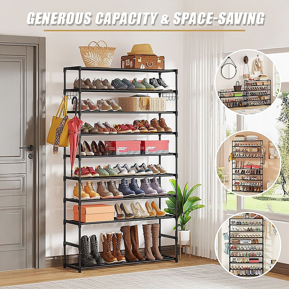 10-Tier Metal Shoe Rack Black – Large 50-Pair Shoe Storage Organiser Shelf Bedworld