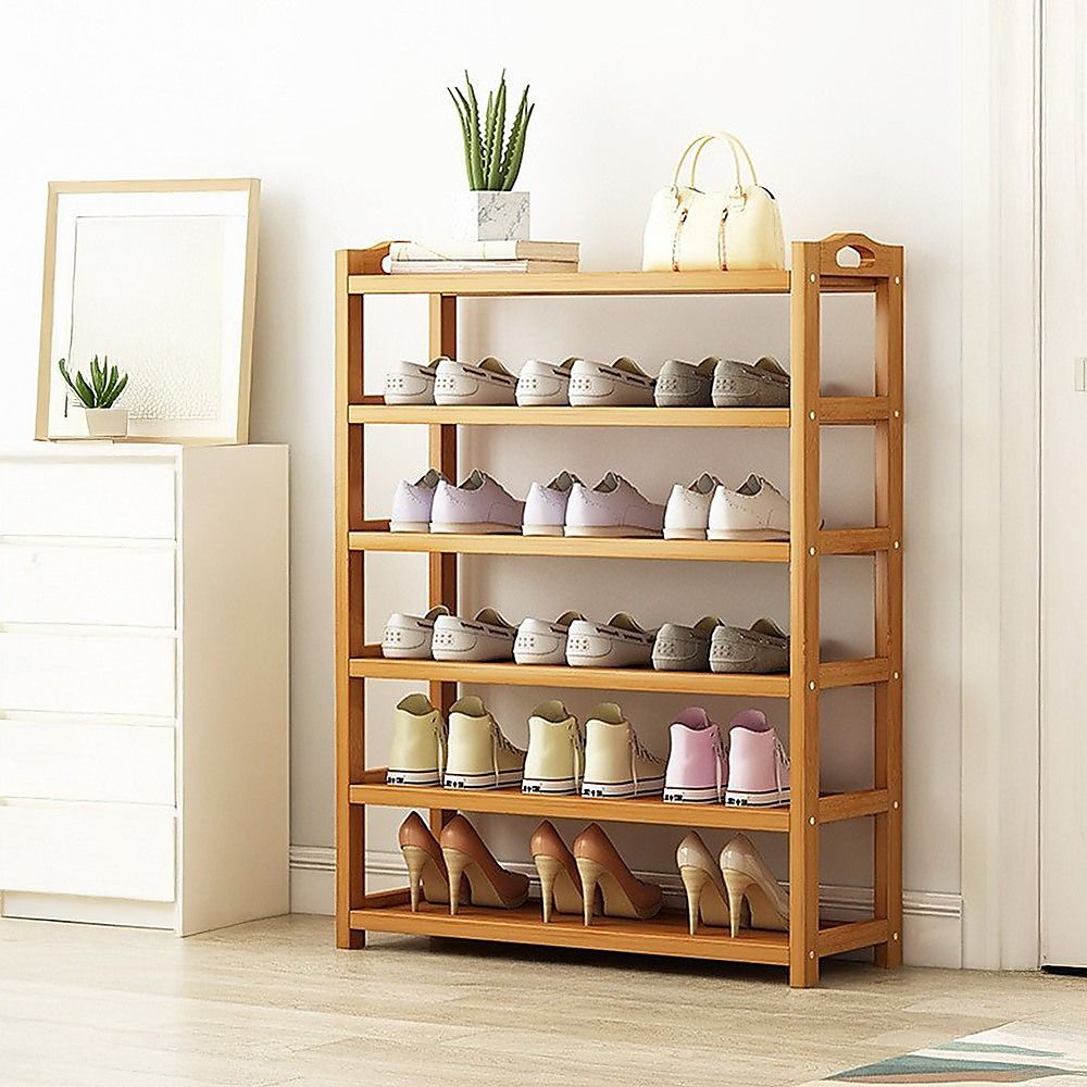 6 Layers Natural Wood Bamboo Shelf Entryway Storage Shoe Rack Home Furniture Bedworld