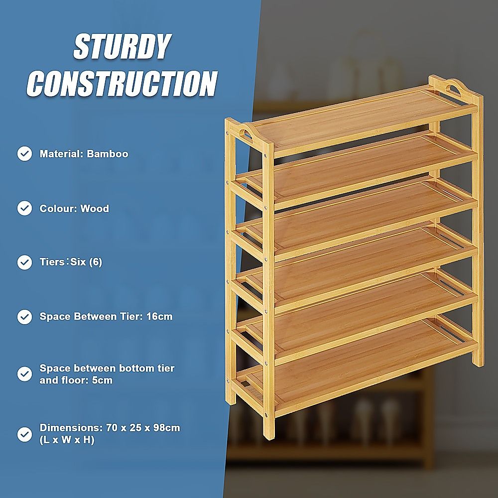 6 Layers Natural Wood Bamboo Shelf Entryway Storage Shoe Rack Home Furniture Bedworld