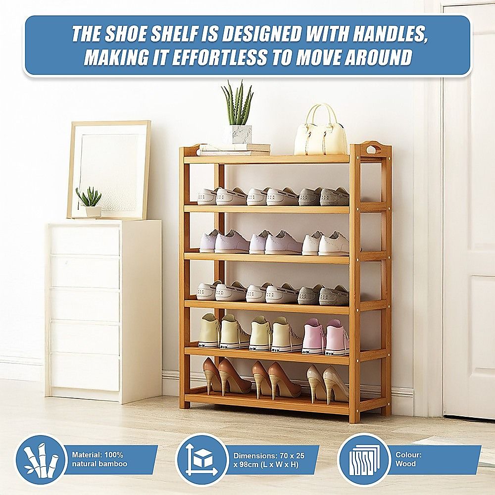 6 Layers Natural Wood Bamboo Shelf Entryway Storage Shoe Rack Home Furniture Bedworld