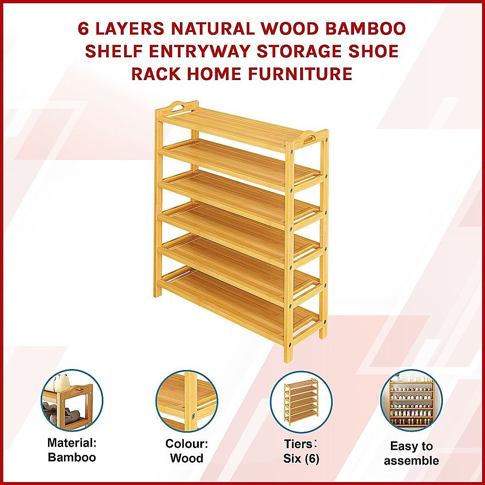 6 Layers Natural Wood Bamboo Shelf Entryway Storage Shoe Rack Home Furniture Bedworld