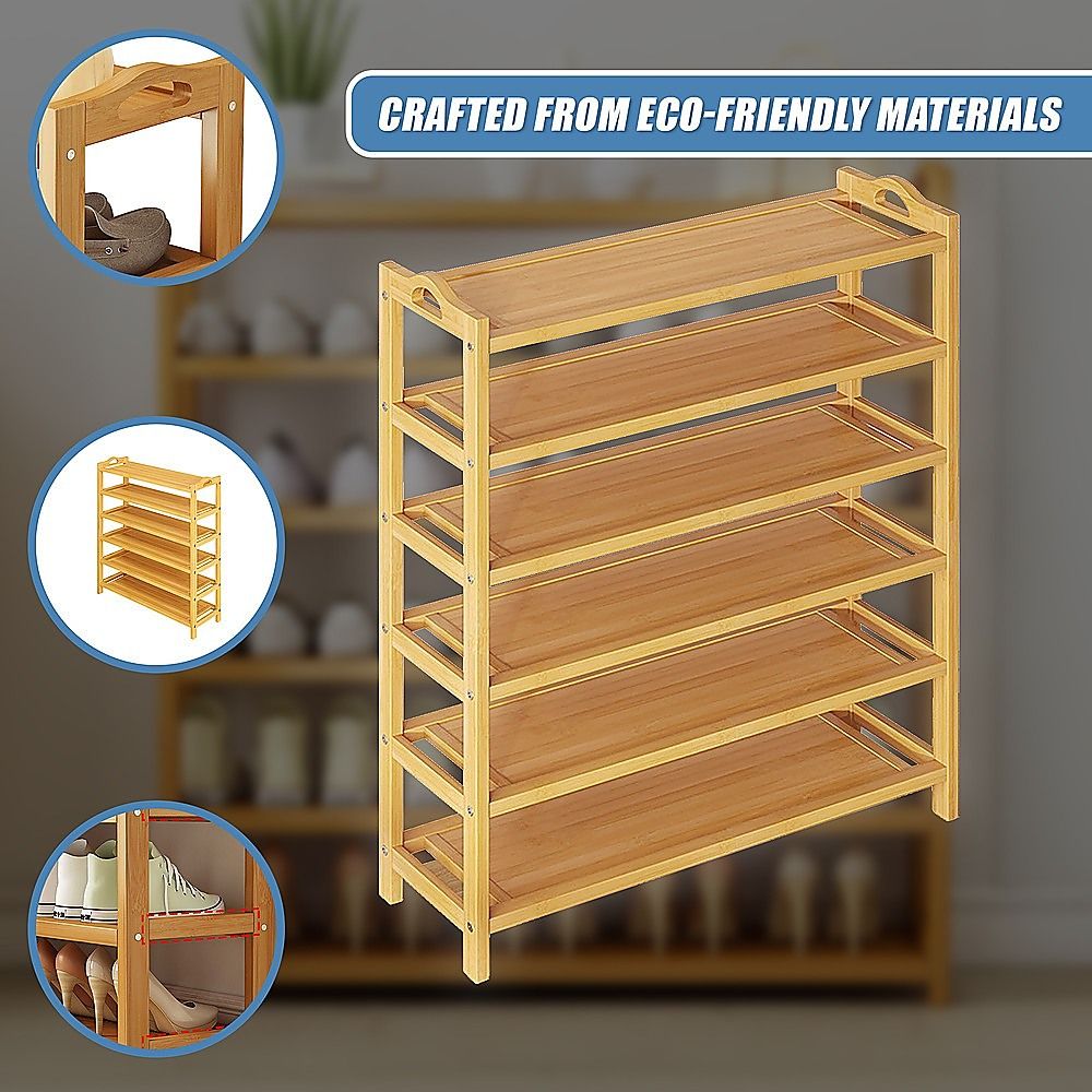 6 Layers Natural Wood Bamboo Shelf Entryway Storage Shoe Rack Home Furniture Bedworld