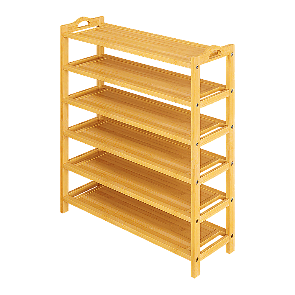 6 Layers Natural Wood Bamboo Shelf Entryway Storage Shoe Rack Home Furniture