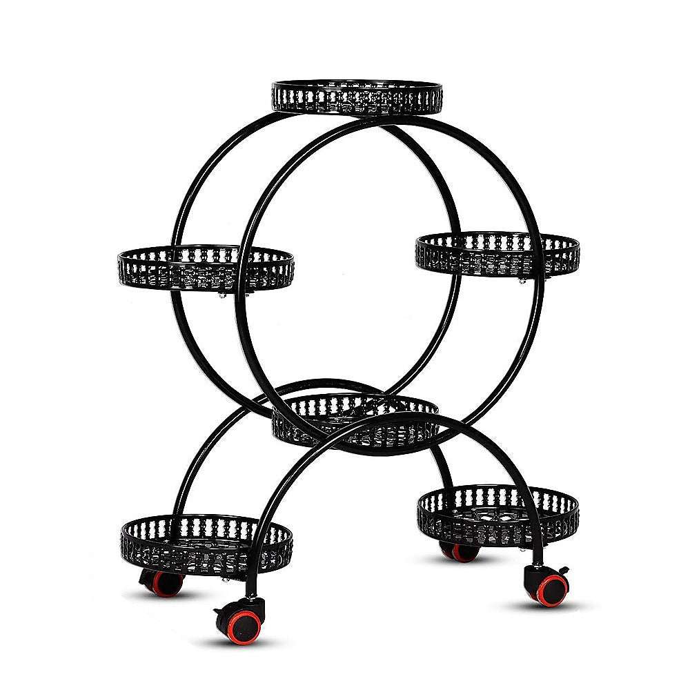 4 Layer 6 Pots Flower Holder Plant Stand Shelf 4-Wheel Free Moving Rack