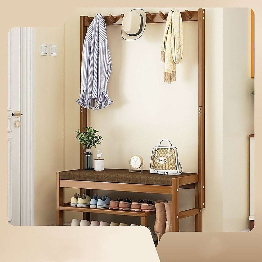 100cm Hallway Bench Coat Rack Stand Multifunctional Hall Shelf Entryway