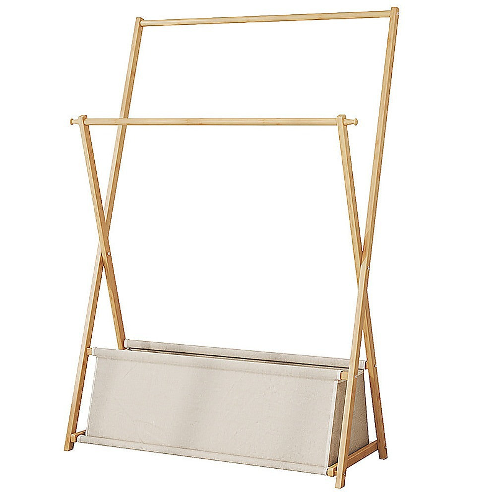 100x155cm Wood Clothes Rail Garment Rack with Freestanding Storage Shelf