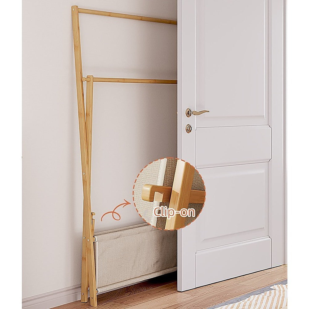 100x155cm Wood Clothes Rail Garment Rack with Freestanding Storage Shelf
