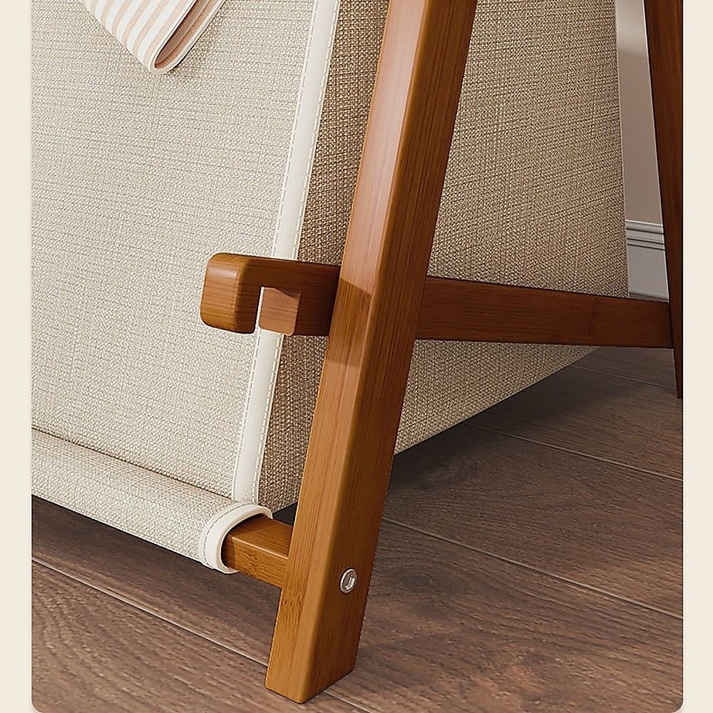 Dark wood garment rack leg corner bracket and support bar