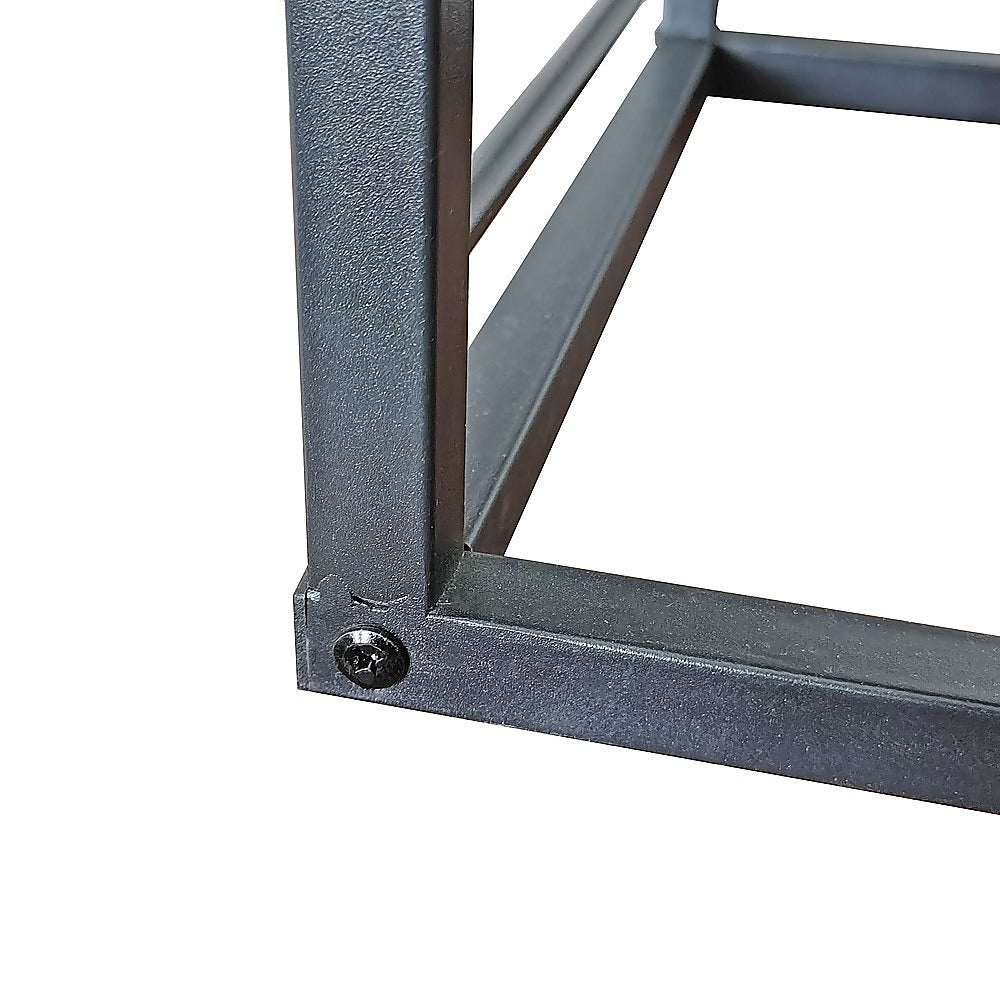 Metal table leg base with corner plate and screws, from side end table