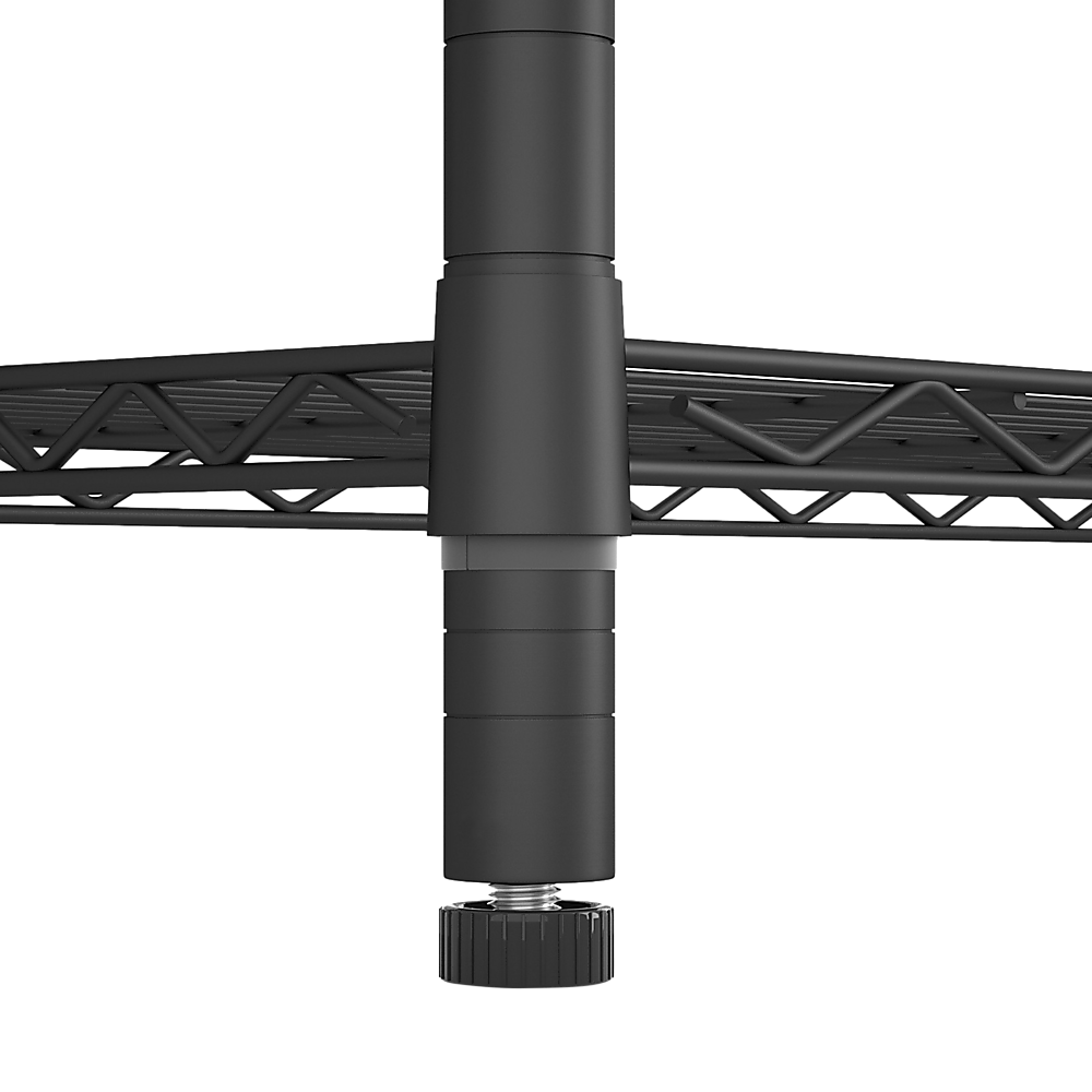 Black steel wire shelving leg connector with threaded base