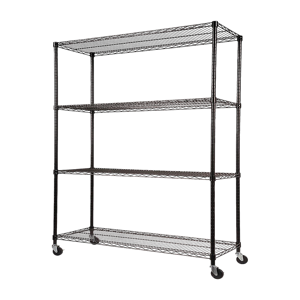 Modular Wire Storage 150x35cm Steel Shelving Black With Wheels For Garage Warehouse Or Kitchen Organisation Bedworld