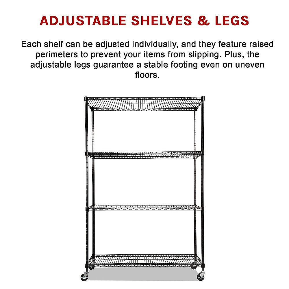 Modular Wire Storage 150x35cm Steel Shelving Black With Wheels For Garage Warehouse Or Kitchen Organisation Bedworld