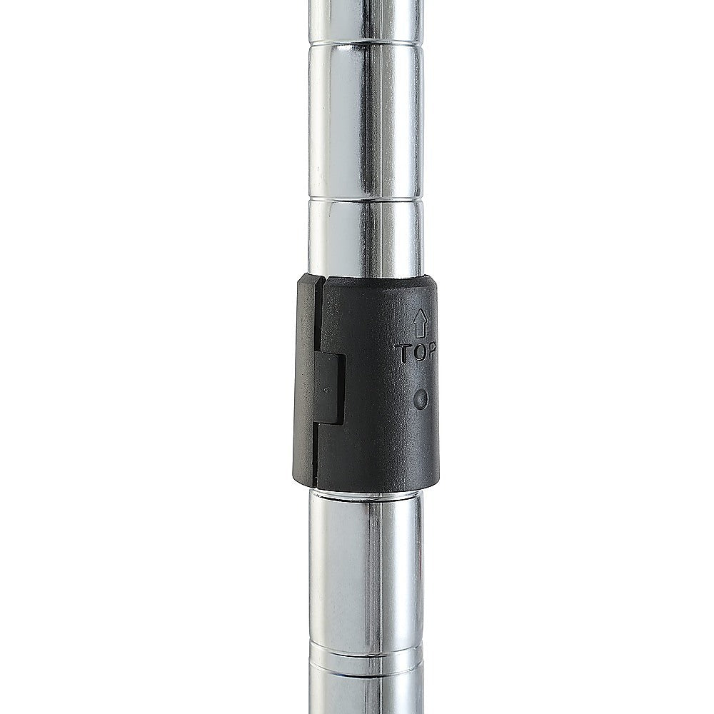 Chrome steel shelf leg connector with black locking collar