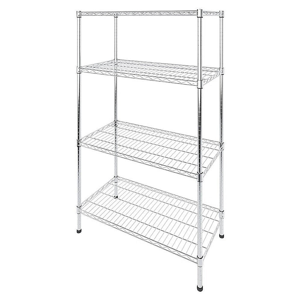 Chrome wire shelving unit with three tiers and fixed legs