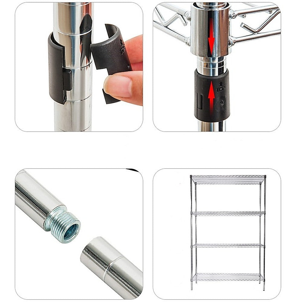 Chrome leg connector installation with hands and inserted black stopper