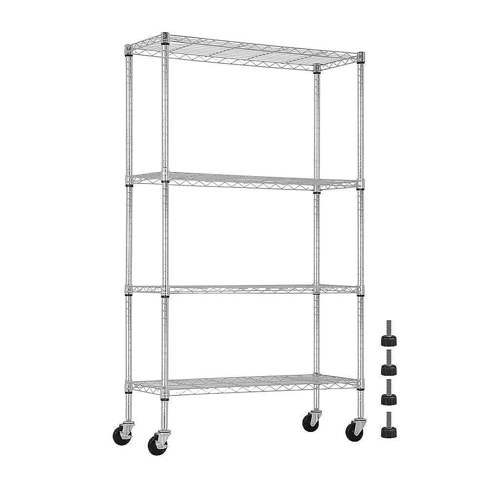 Modular Wire Storage 90x45cm Steel Shelving Chrome With Wheels For Garage Warehouse Or Kitchen Organisation